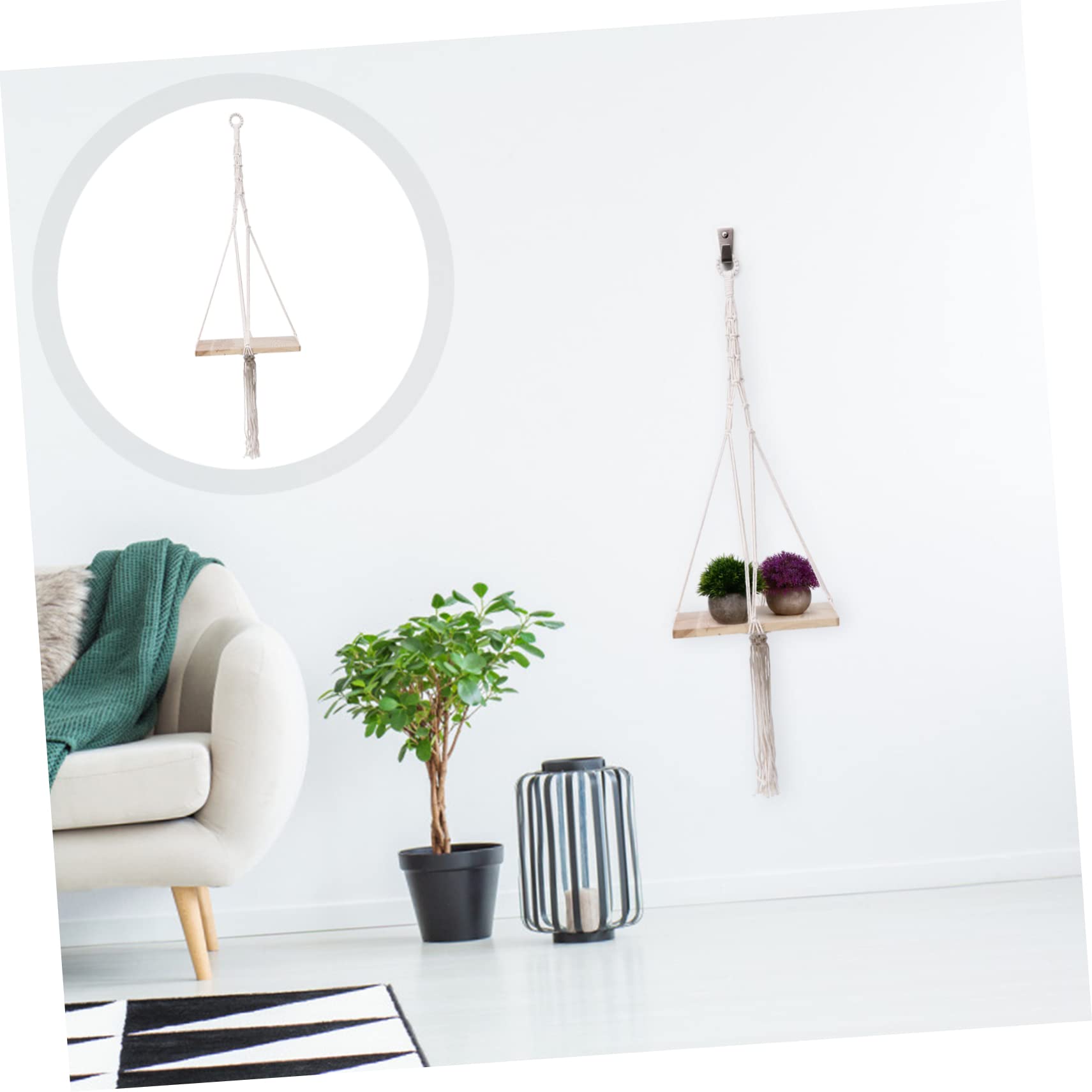 Porte-Fleurs Suspendu Macramé Naturel Support Tressé pour Plantes Intérieur Et Extérieur Décoration Élégante pour Balcon Et Jardin