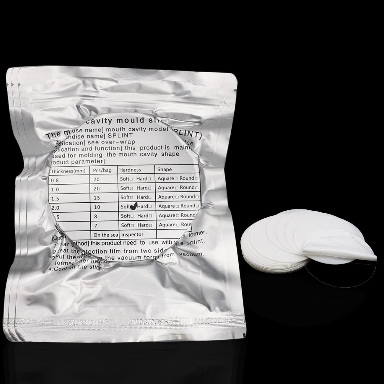 0.8/1.0/1.5/2.0/2.5/3.0mm Dental Lab Splint Thermoforming Materials Sheet Vacuum Forming Hard/Soft Denture Model Retainer Slice Round Shape (2.0 Hard Film 10Pcs)