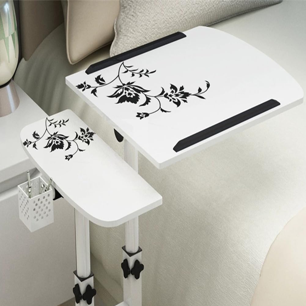 Table de Lit a Roulette, Hauteur Réglable Plateau Inclinable Double Surface