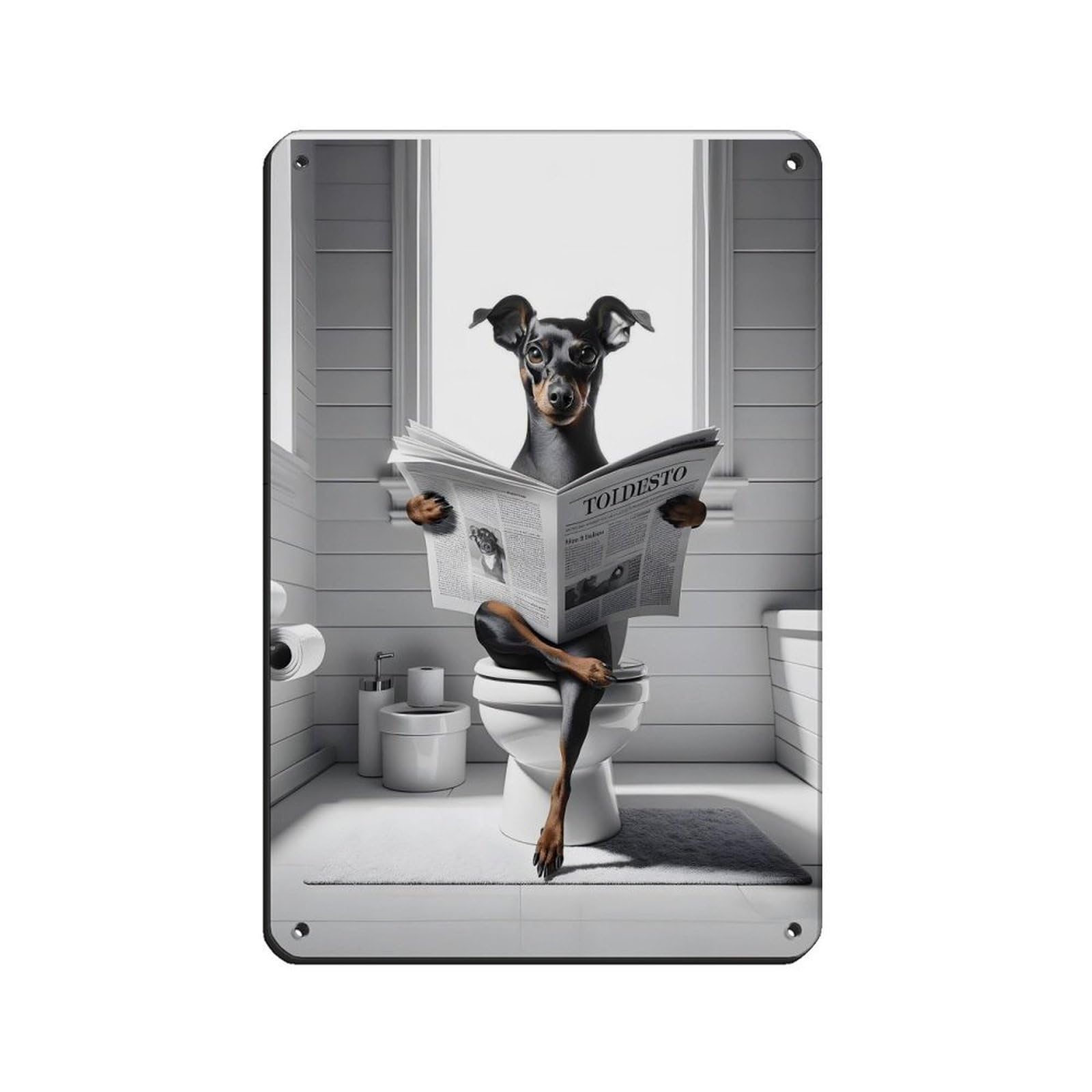 Lxwnze 20L X 30W Cm Miniature Pinscher, Funny Bathroom Decor Tin Sign Vintage Metal Pub Club Cafe Bar Home Wall Art Decoration Poster Retro 8X12inch(20X30cm)