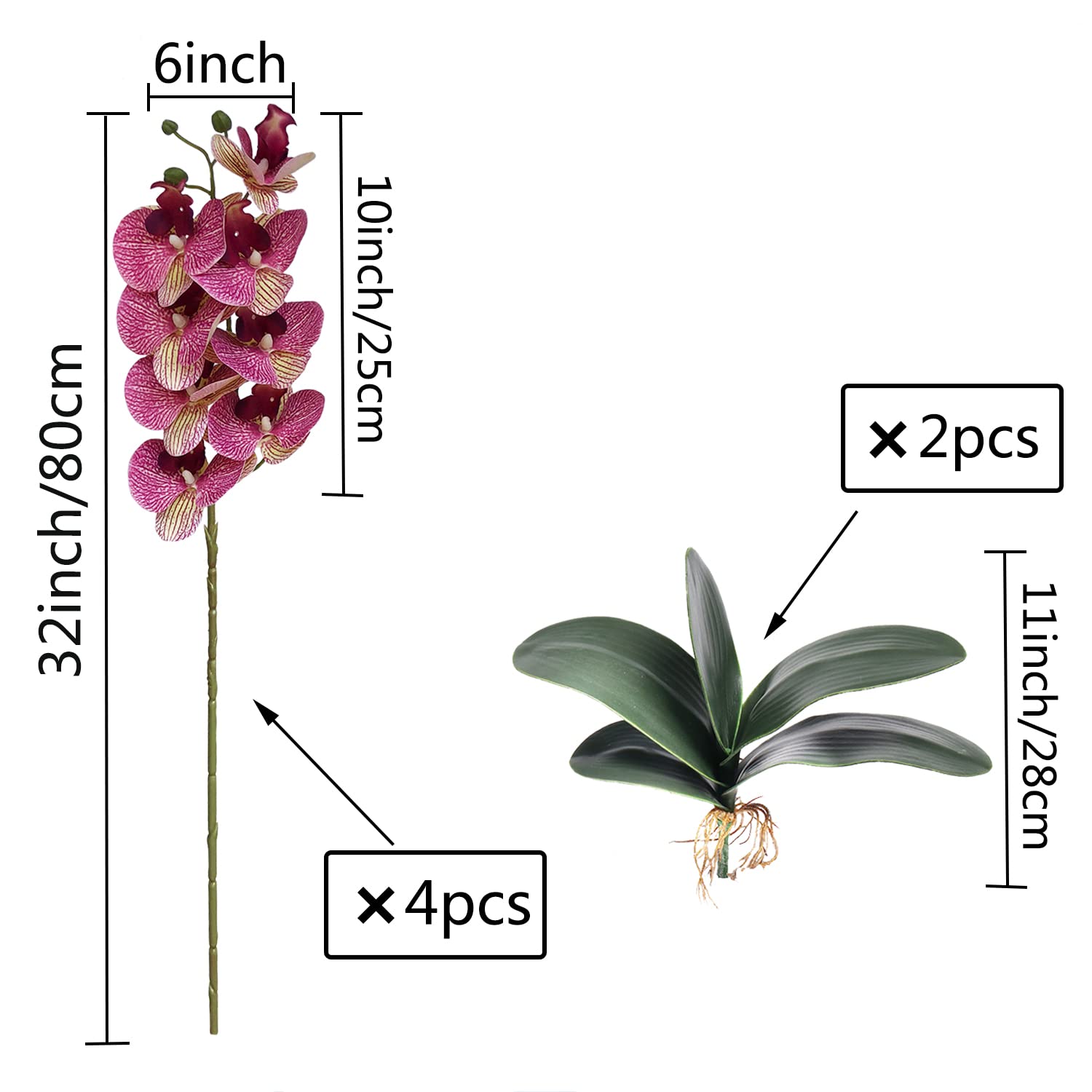 FagusHome 81.3 cm künstliche Phalaenopsis-Blumen, 4 Stück mit 2 Bündeln, Orchideenblumen, Stielpflanzen, Schmetterlinge - Image 2