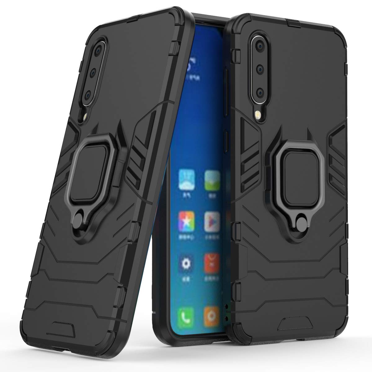 zivitehybrid armor shockproof soft tpu and hard pc back cover case with ring holder for samsung galaxy a70 - armor black - Black