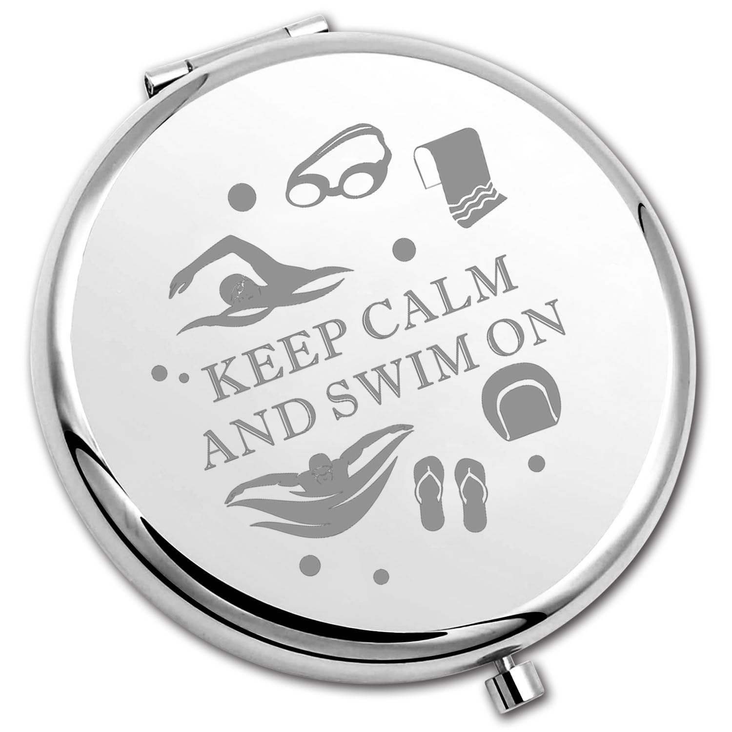PLITI Swim Compact Mirror Swimmer Gift Swimming Coach Gift Keep Calm and Swim On Pocket Mirror for Swim Lover (Calm Swim On CMCA)