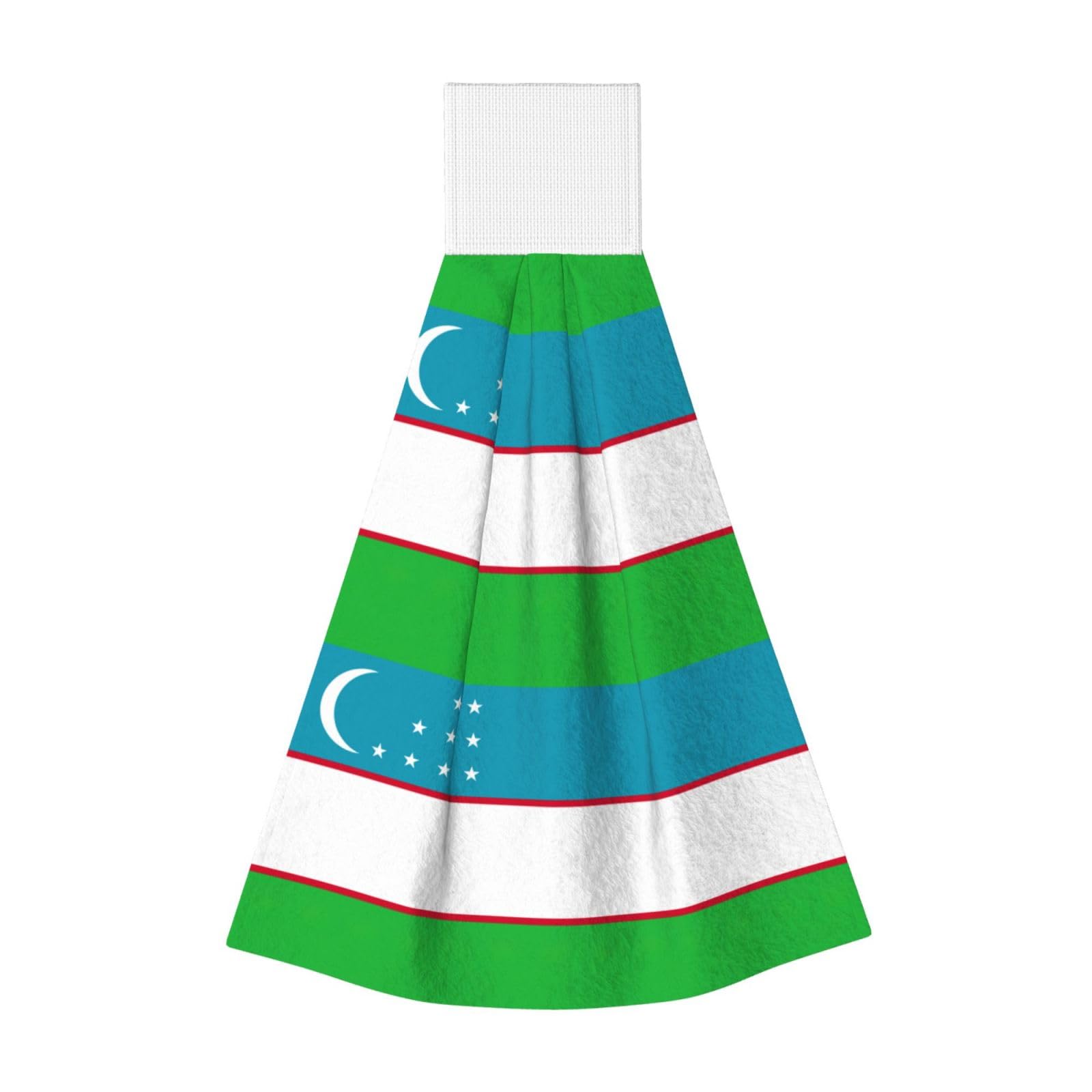 DUWAA Flag Of The Republic Of Uzbekistan Print Hanging Hand Towel Quick Dry Bathroom Towel Soft Kitchen Towel