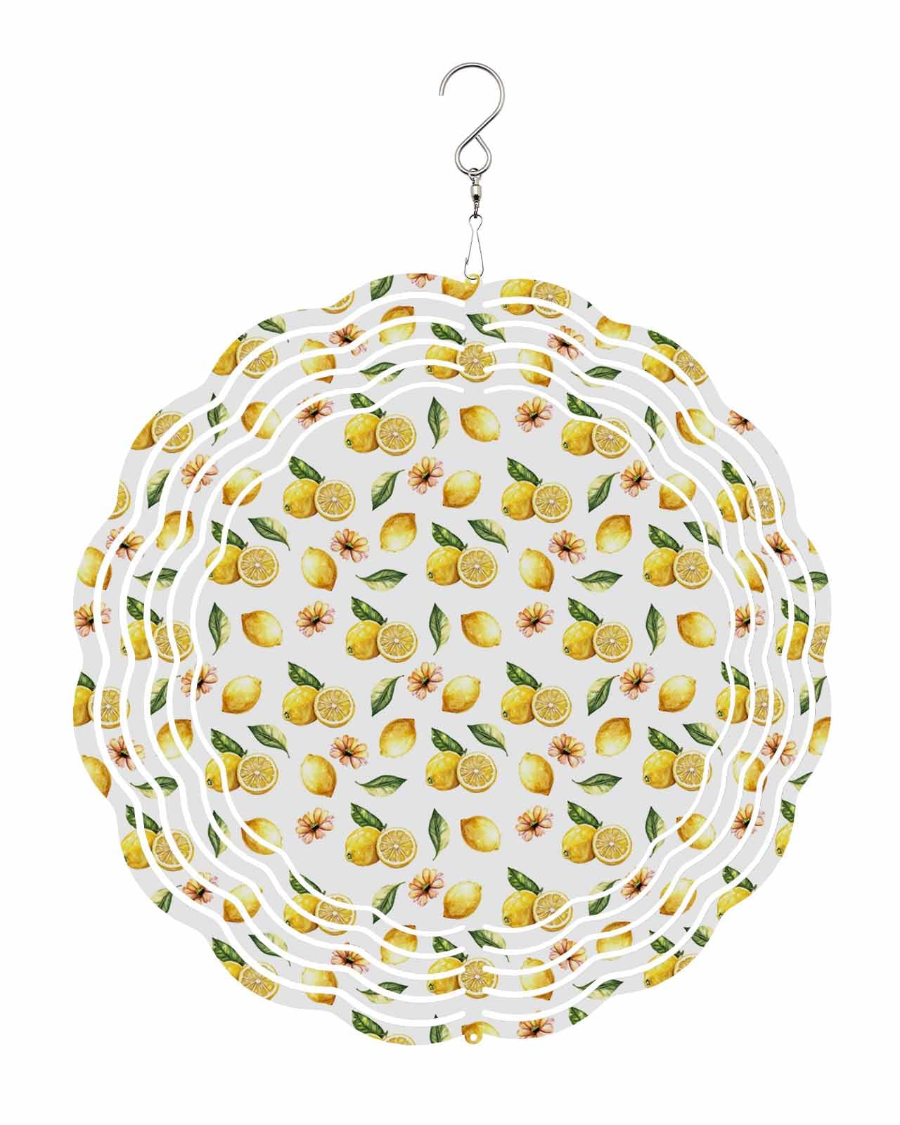 Lemon Wind Spinners, Summer Country Fruit White Hanging Wind Spinners for Yard and Garden 3D Stainless Steel Metal Sculptures Crafts Ornaments 8 Inch