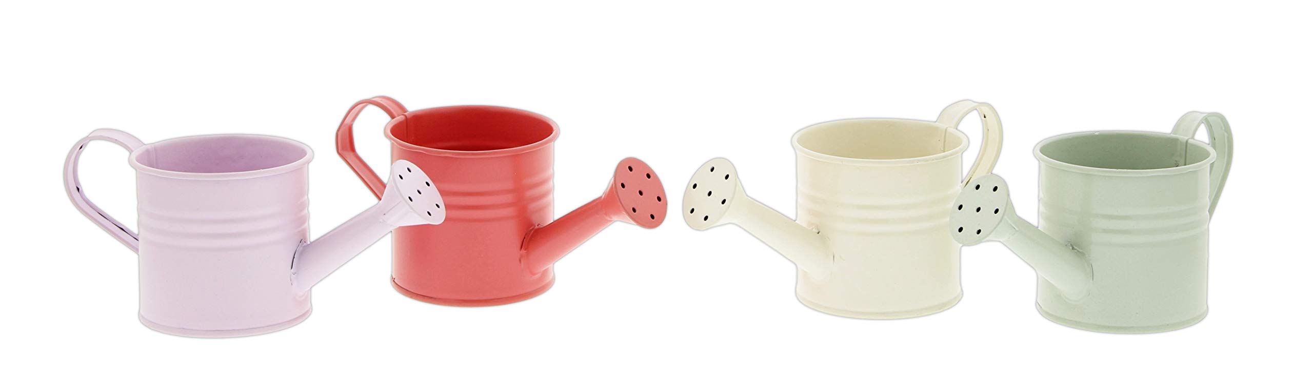 Set of 4 Mini Decorative Metal Watering Can Planters in Light Pink, Hot Pink, White, & Green Spring Garden Decor Succulent Pots