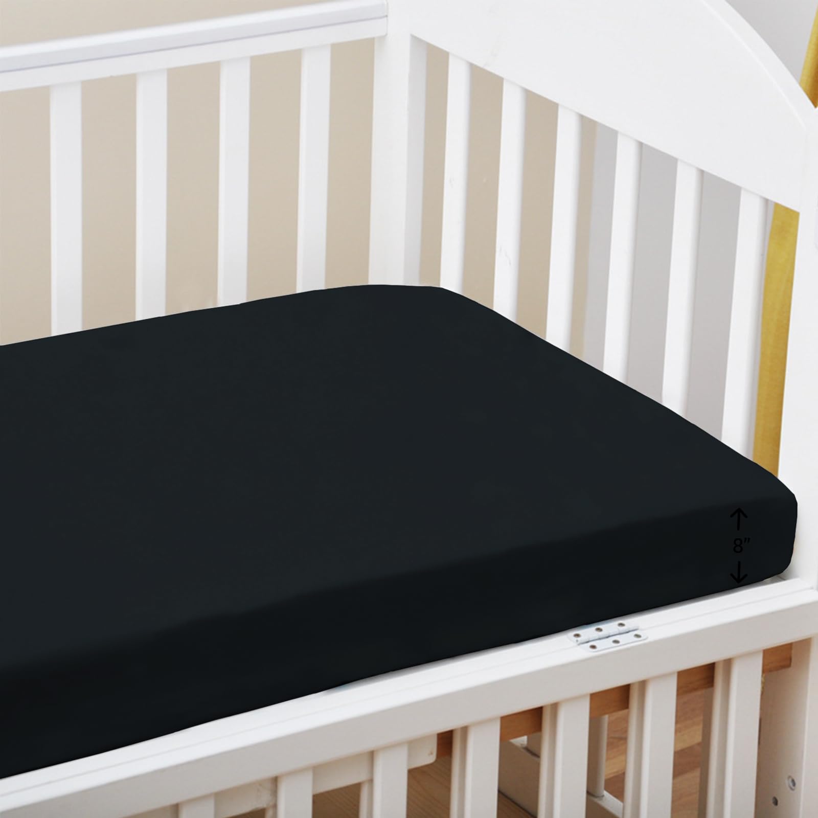 Pizuna Travel Cot Fitted Sheet 60 x 120 cm, Black, 400 Thread Count 100% Long Staple Cotton Fitted Bed Sheet