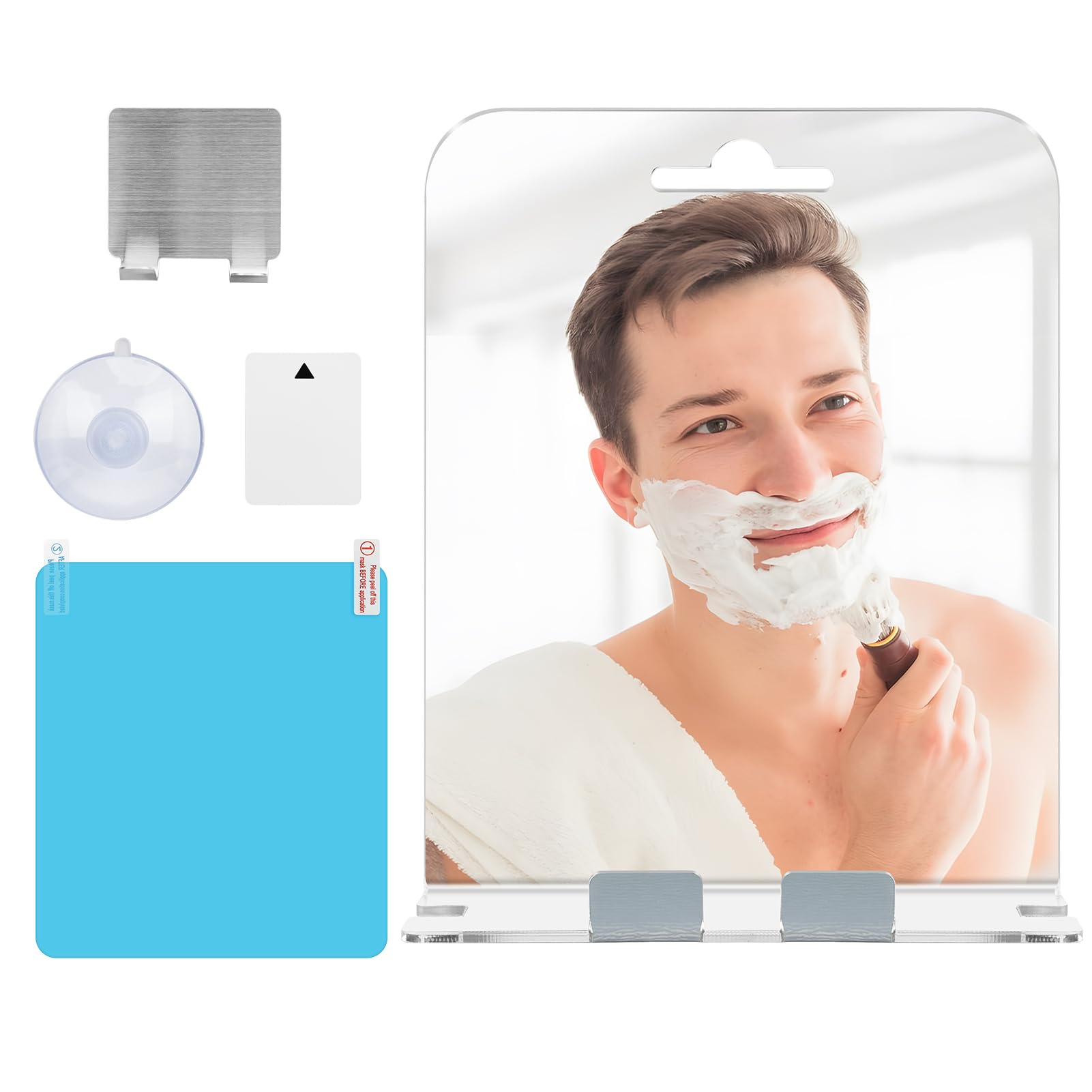 Arqumi Shower Mirror Fogless for Shaving with Razor Holder,Removable Suction Anti Fog Mirror,NO-Drilling,Shatterproof Bathroom Shower Mirror