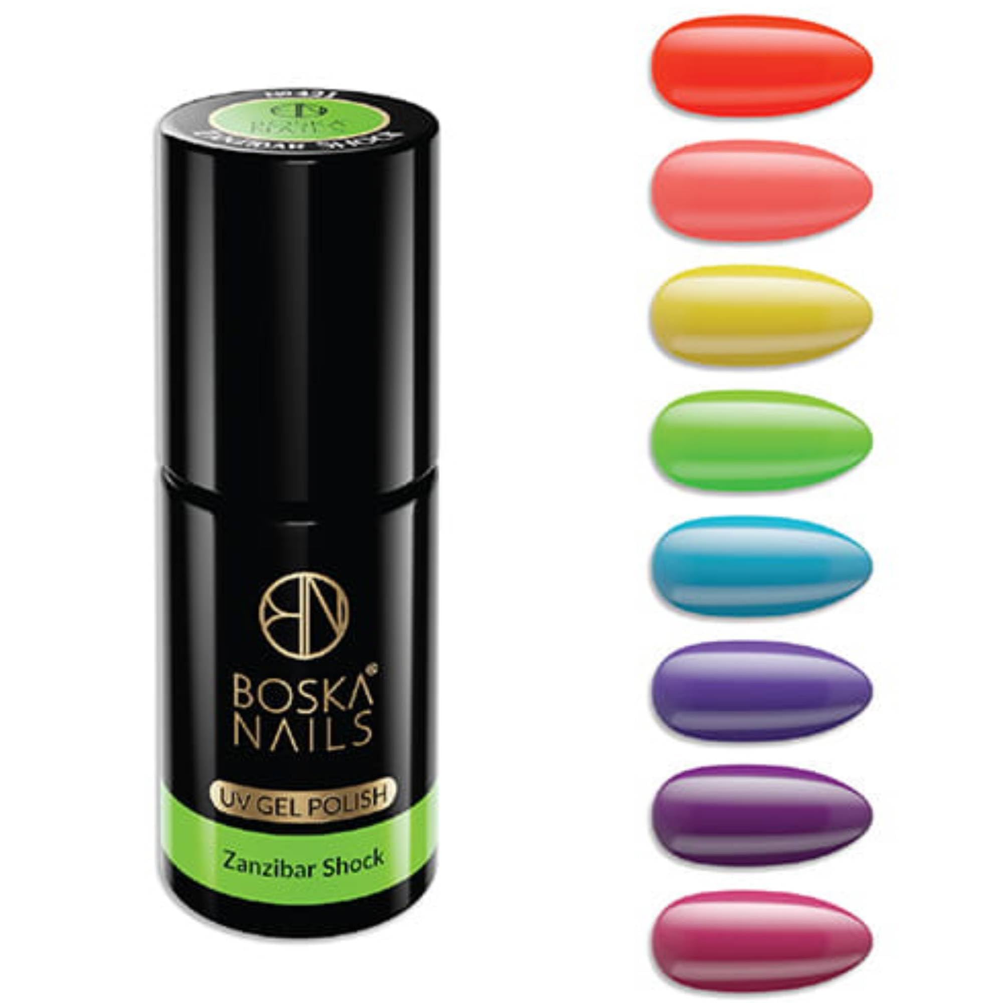 Boska Nails Island Paradise Colección de esmaltes híbridos 8 colores neón y pastel manicura veraniega duración hasta 3 semanas pincel profesional frascos de 6 ml
