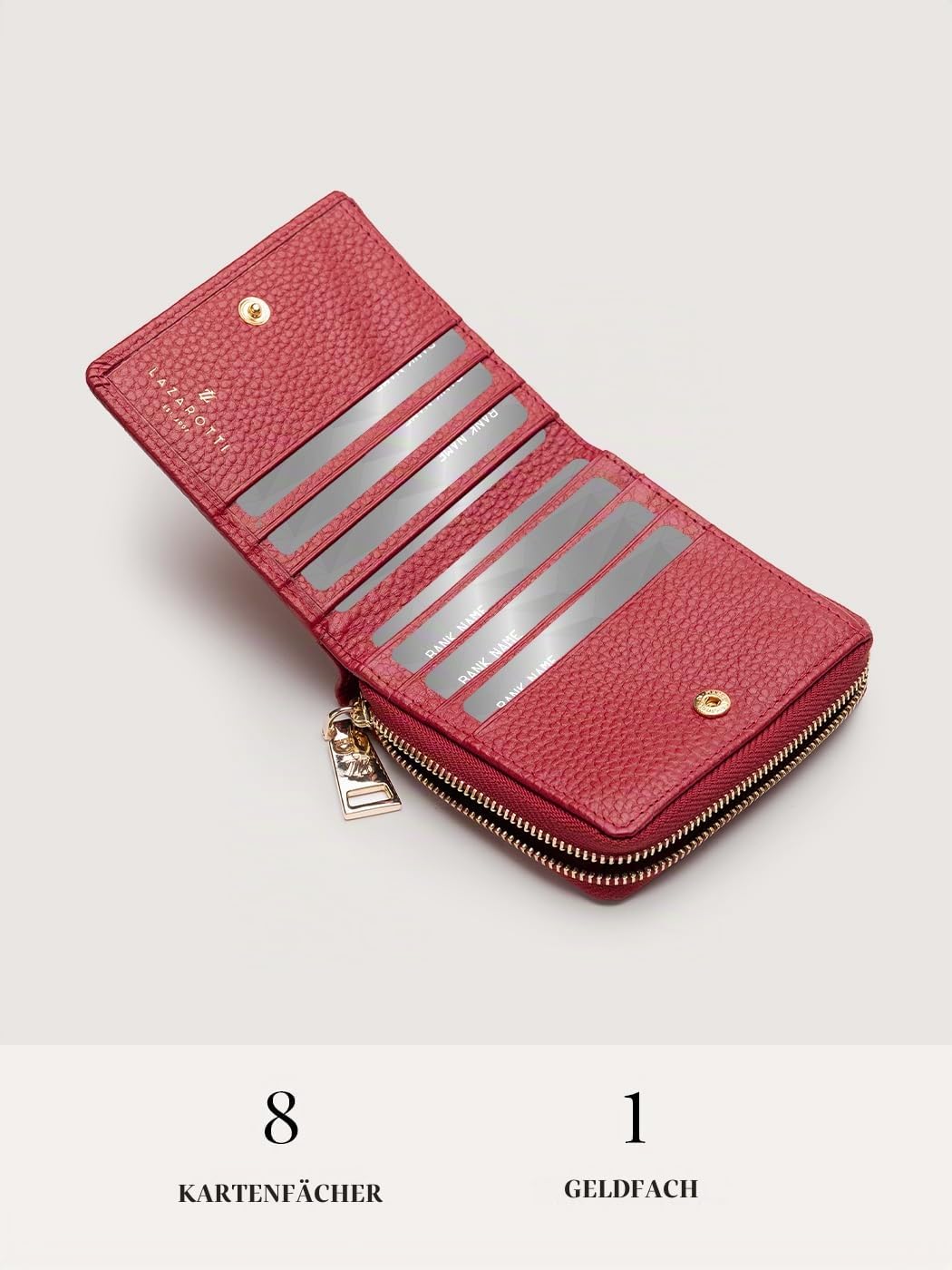 Lazarotti Bologna kompakte Leder Geldbörse Damen | mit Druckknopf, Reißverschlussfach, 6 Kartenfächer, RFID-Schutz | 10 x 10 x 2,5 cm