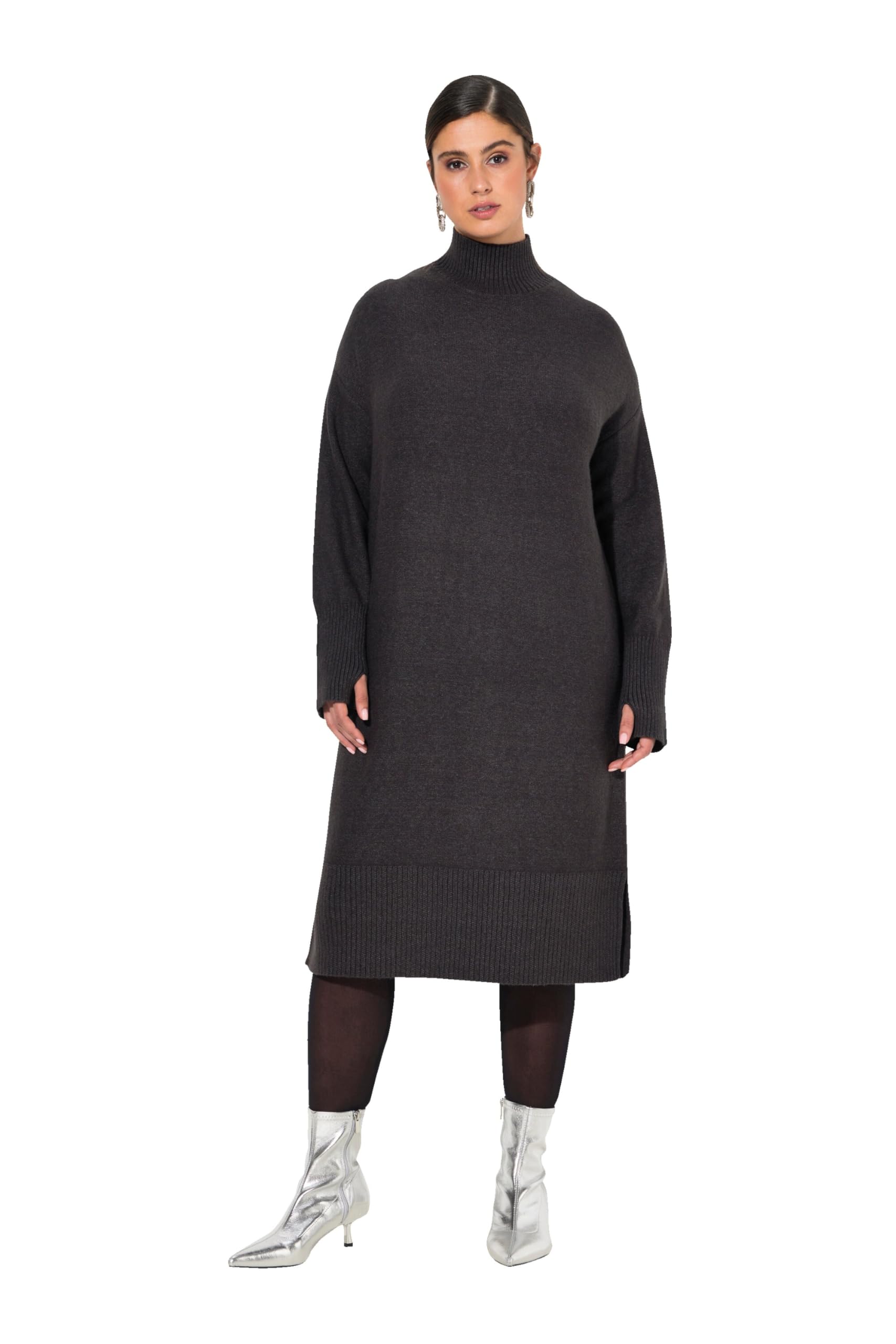 Ulla Popken Damen große Größen Übergrößen Plus Size Strickkleid, Linksstrick, Stehkragen, Langarm 832643