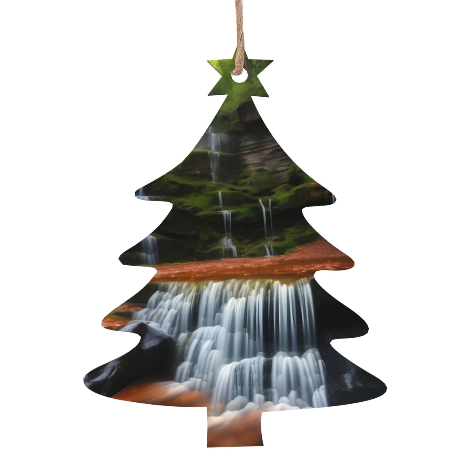 Waterfall View Printed Christmas Wooden Pendants, Simple and Environmentally Friendly, Holiday decorationsã€‚