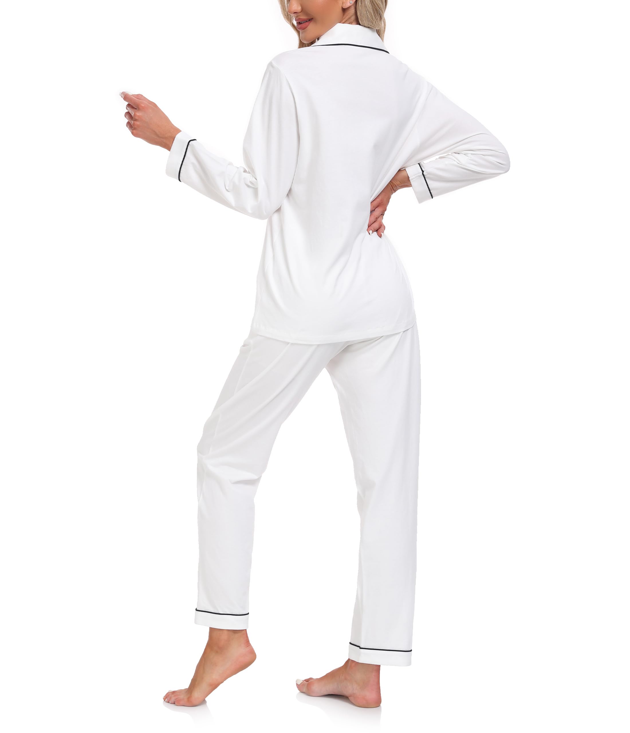 COLORFULLEAF Pyjama pour femme 100 % coton avec boutonnière, manches longues, ensemble de pyjama deux pièces pour la maison