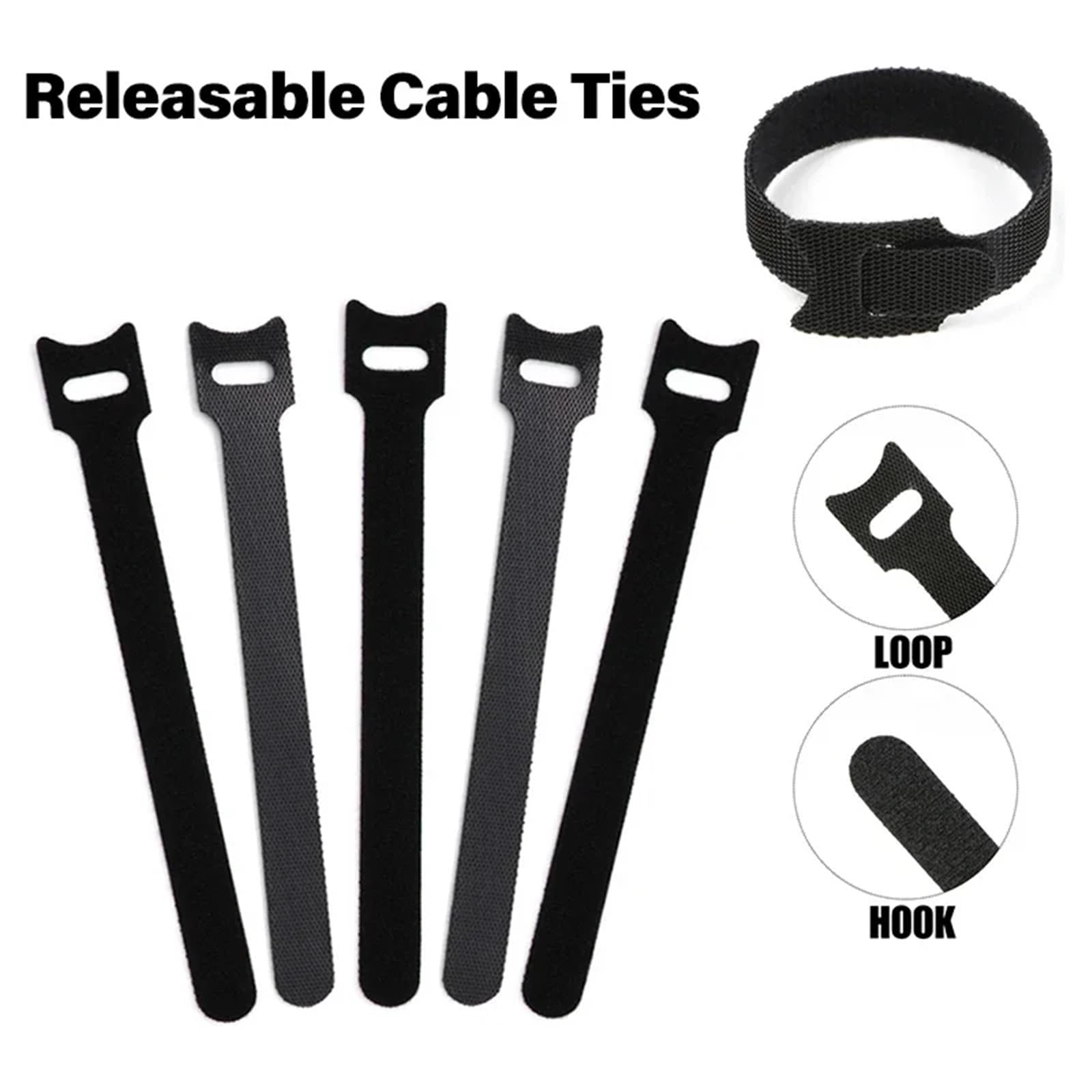 Câble Management Sangles 10-100 pièces attaches de câble en Nylon 150MM organisateur enrouleur fil crochet boucle sangle sur chargement écouteur souris cordon(100Pcs)