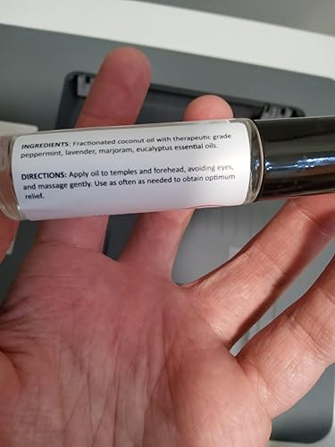 Miniatura 3 de Alivio  Mezcla de aceites esenciales de lavanda, menta y mejorana totalmente naturales, para aliviar dolores de cabeza, listo para usar, 0.3 onzas