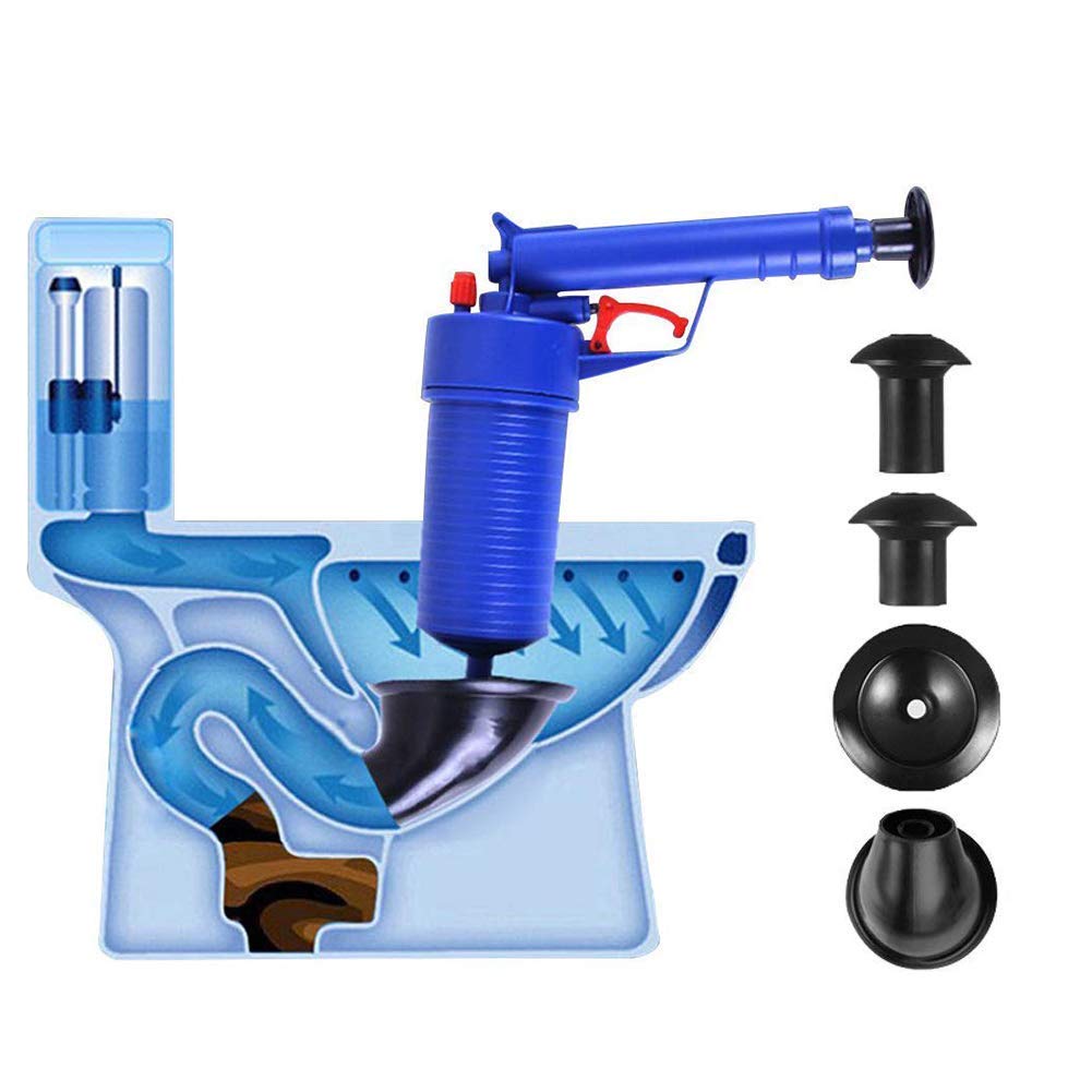 Fdit Blue Toilet Plunger, High Pressure Manual Powerful Toilet Cleaner Clogged With Four Suckers For Sink Bathtub Basin (Blue)