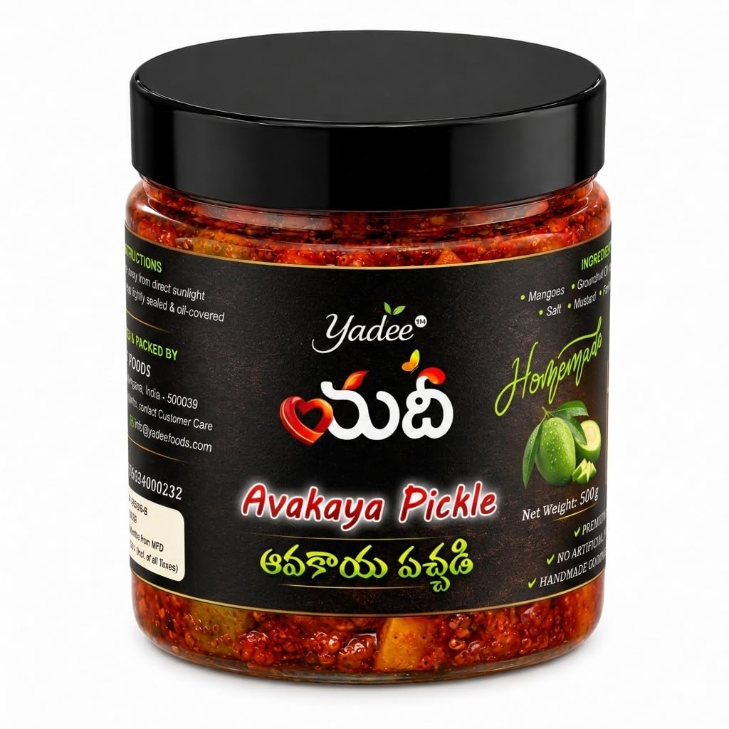 Yadee Traditional Andhra Avakaya Mango Pickle, Spicy Telugu Achar, Homemade Style, No Artificial Preservatives, 500 g-image-49