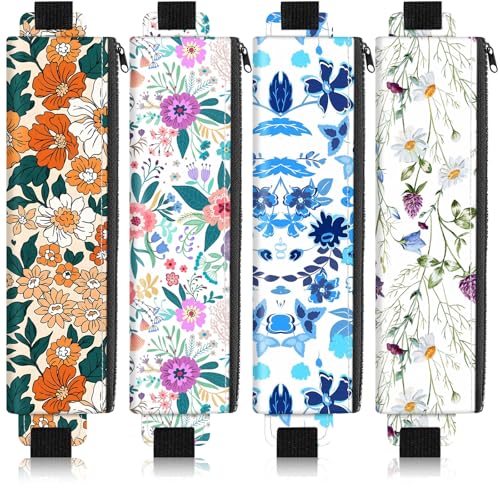 Image of Elastic Pen Holder for Notebook, 4 Pieces Leather Pen Holder Stationery Zipper Bag for Pencils, Markers, Pen Pouch w /Elastic Band for Notebook (Style-1)