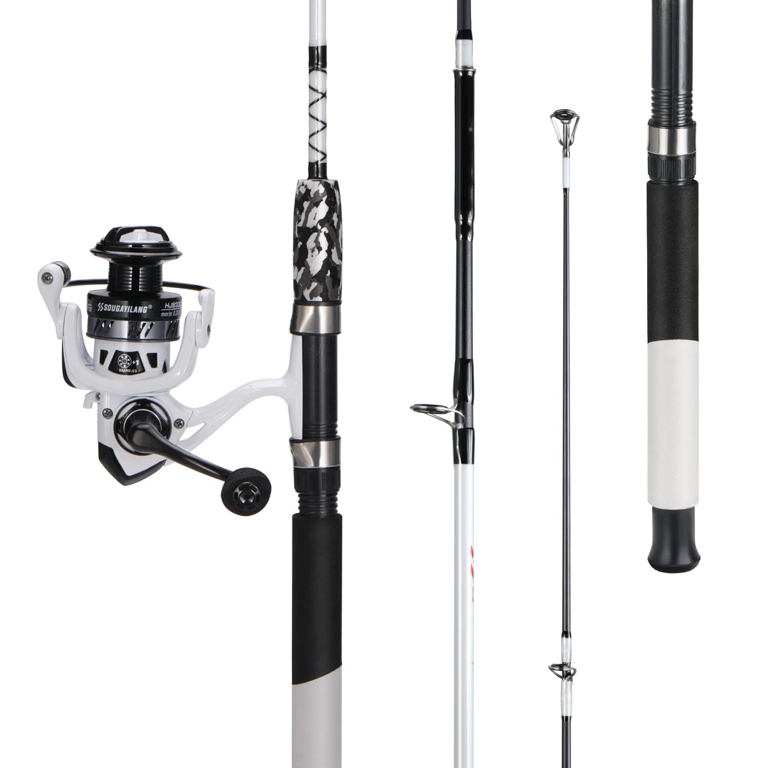 Sougayilang Spinning Reel and 2-Piece Fishing Rod Combo, Durable Graphite & Fiberglass Rod, Split-Grip Cork Handle,Right/Left Handle Position