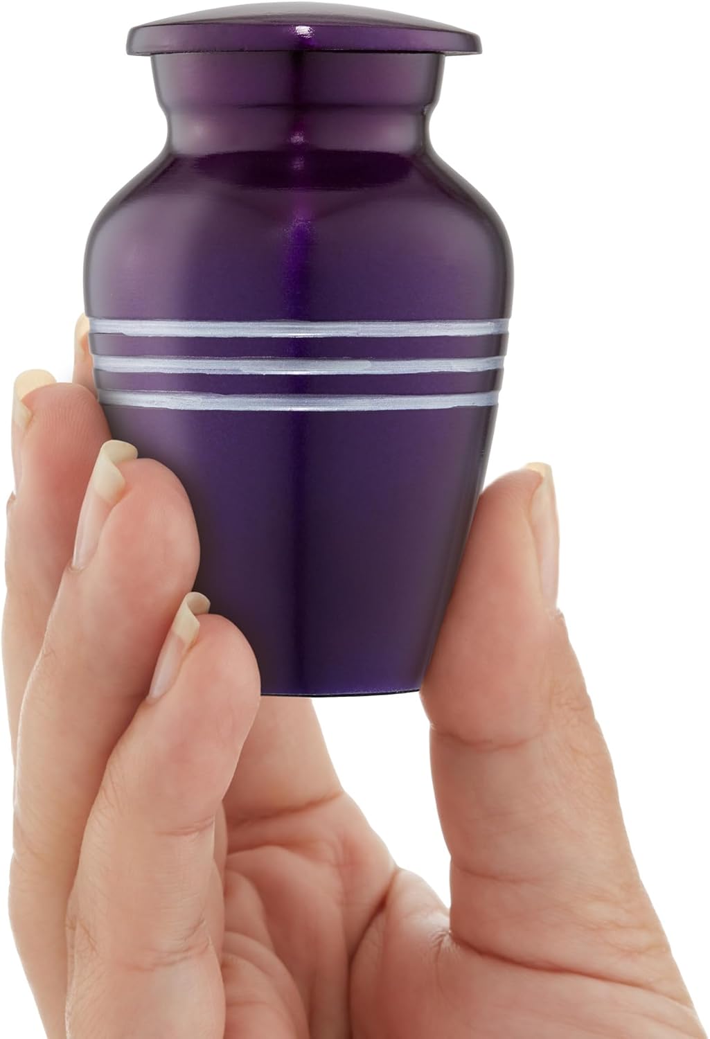 Reminded Small Cremation Keepsake Memorial Urns for Human Ashes, Set of 4 Purple and Silver Striped Miniature Urns with Velvet Case and Bags