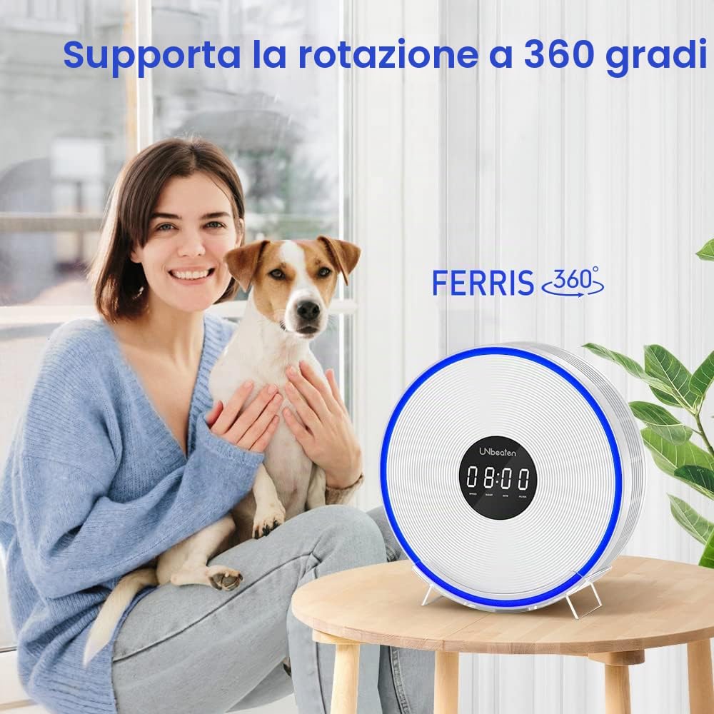 Purificatore d'aria Unbeaten Air Purifier con filtro H13 HEPA, per appartamenti fino a 55 m², filtro dell'aria con potenza del filtro al 99,97%, contro fumo, polvere, odori, polline, allergeni, bianco