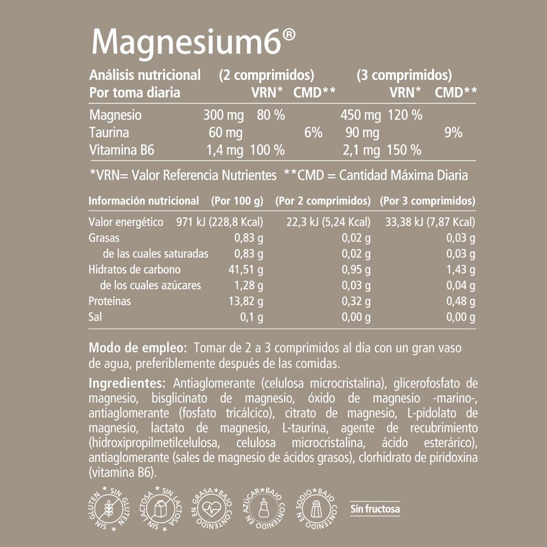 Vitae – Magnesium6 60 comprimidos | 6 Sales de Magnesio con Taurina y Vitamina B6 | Magnesio Complex de Alta Biodisponibilidad | Apoyo Muscular, Fatiga y Contracturas