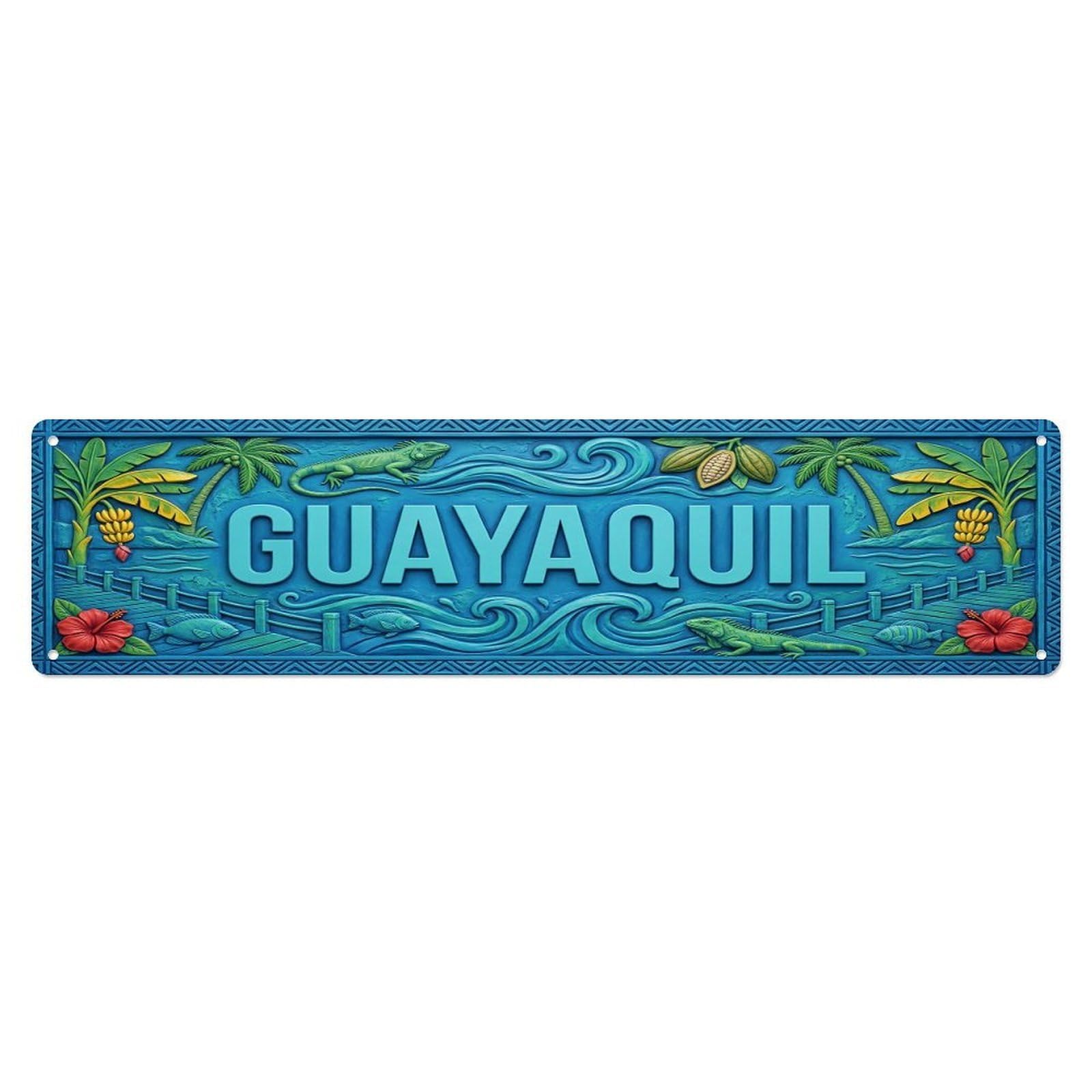 Gead 4X16inch Style Vintage Guayaquil Ecuador Flag Pattern Metal Tin Sign