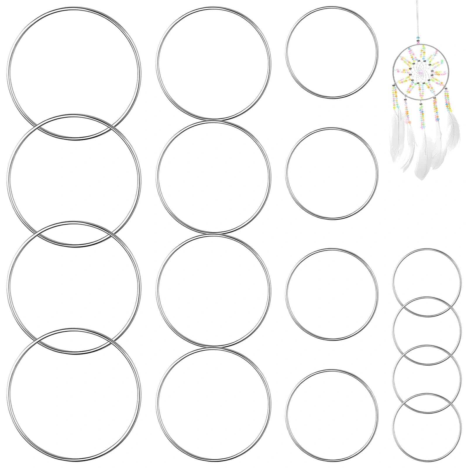 16 Pcs Floral Wreath Wire Hoops, Dream Catcher Rings, Silver-Plated Metal Rings, Metal Wreath Hoops, for Home Decor, Wedding Decorations and Craft Lovers