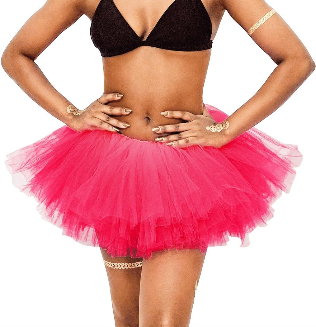 REETAN Women Tulle Tutu Skirt 6 Layered Ballet Dance Rave Tutus for Adults