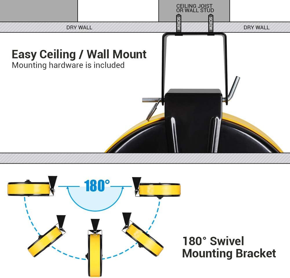 DEWENWILS 30 Ft Retractable Extension Cord Reel, Ceiling/Wall Mount 16/3 Gauge SJTW Power Cord with 3 Electrical Outlets Pigtail for Garage and Shop, 10 Amp Circuit Breaker, Metal Plate, ETL Listed