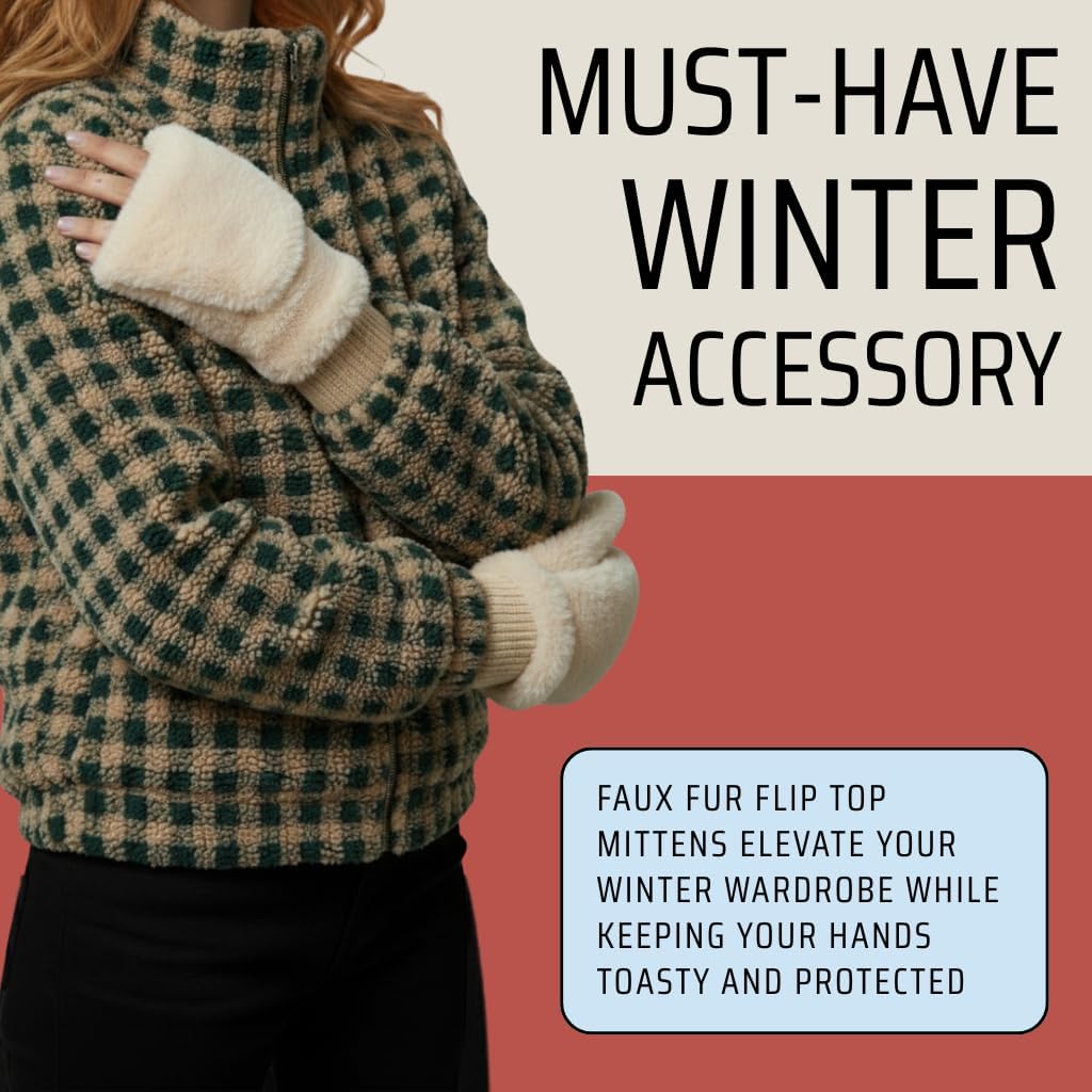 Funky Junque Faux Fur Flip Mittens Womens Warm Convertible Fingerless Gloves - Image 6