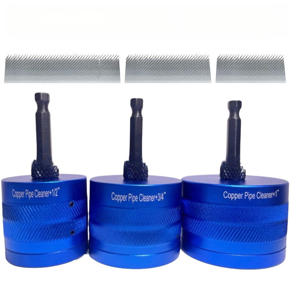 Pipe Cleaner, Copper Tube Cleaning Brush Set Efficient Versatile for Plumbers 1/2 3/4 1 Inch for battery Drill Polishing Power Tool(3PCS)
