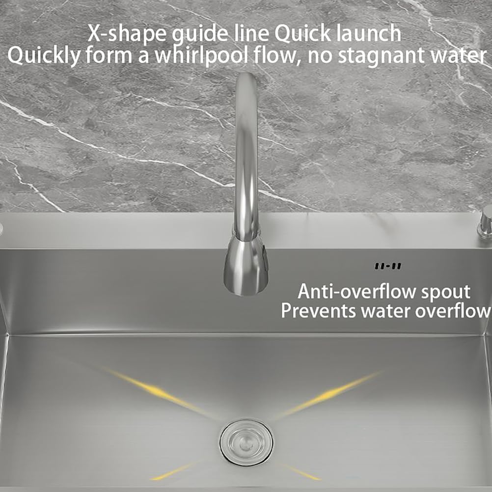 19.6-29.5In Laundry Sink Cabinet with Stainless Steel Sinks,with Cabinet, Free Standing Utility Sink,with Hot And Cold Water Faucet Ideal,for Kitchen, Bathroom,Garage,Black,75 * 45 * 77cm