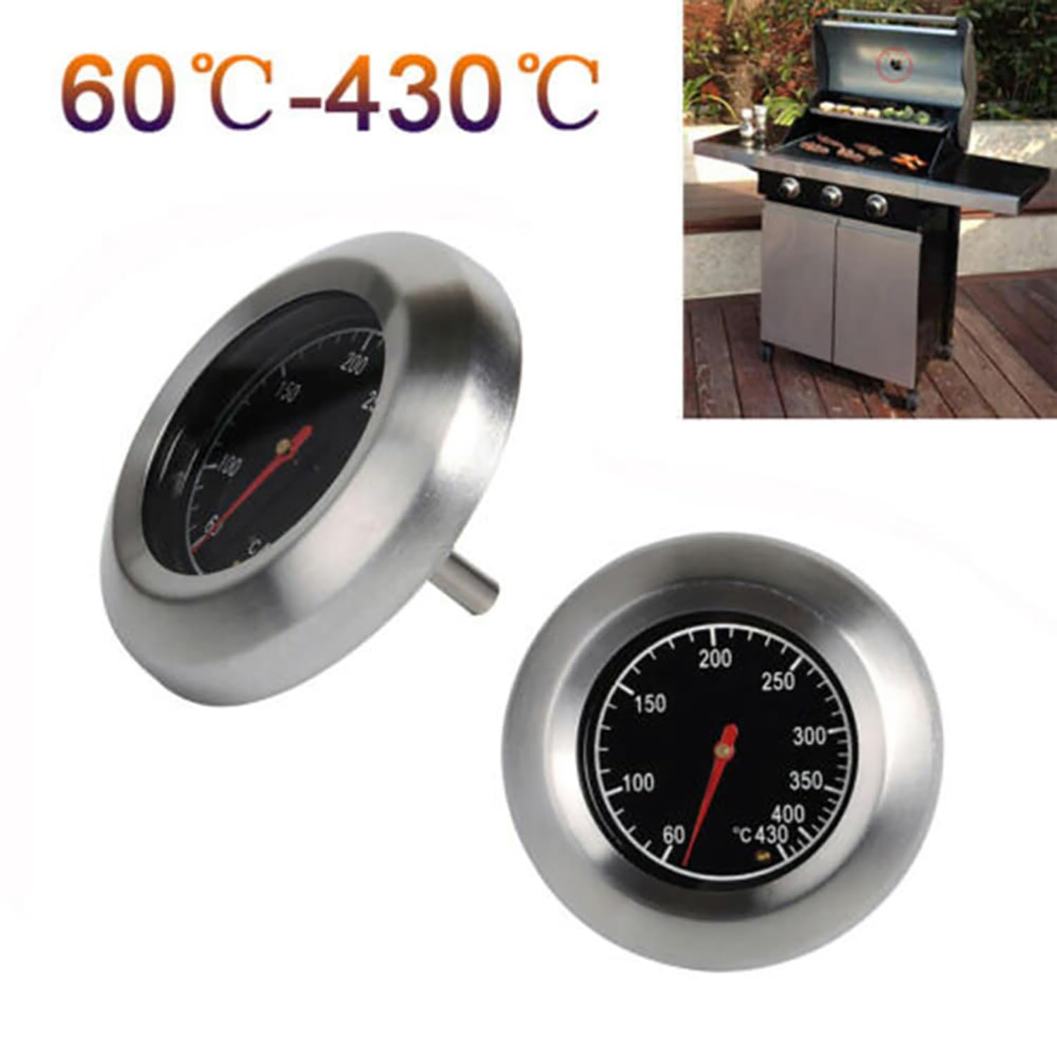 Termometro Bbq Acciaio Inox Termometro Per BBQ In Acciaio Inox - Per Misurare Temperatura Di Griglia, Affumicatori O Forni Sensore Temperatura Olio