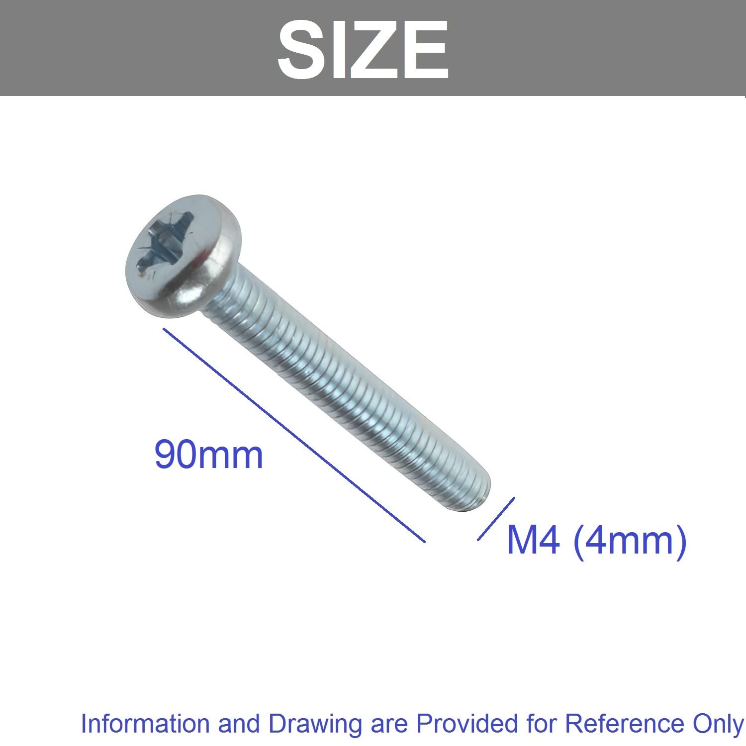 TERF® M4 X 90mm Pozi Pan Head Machine Screws Stainless Steel A2 (304) Machine Screw M4 (4mm) X 90mm Pozi Drive Pan Head Machine Screw Bolts - Image 3