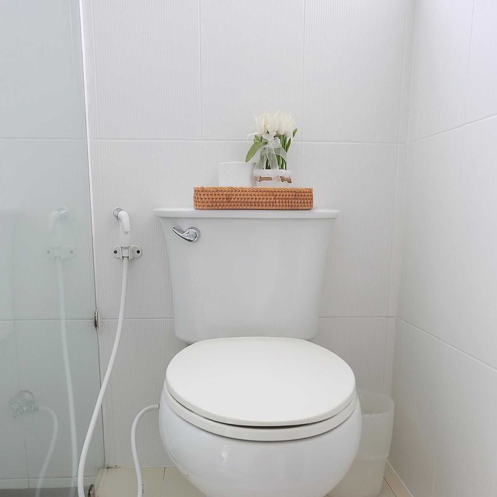 Vassoi Rattan da Bagno Cestini Portaoggetti Rettangolare per Riporre Asciugamani, Decorativi (Naturale 26 x 12.5 x 4 cm)