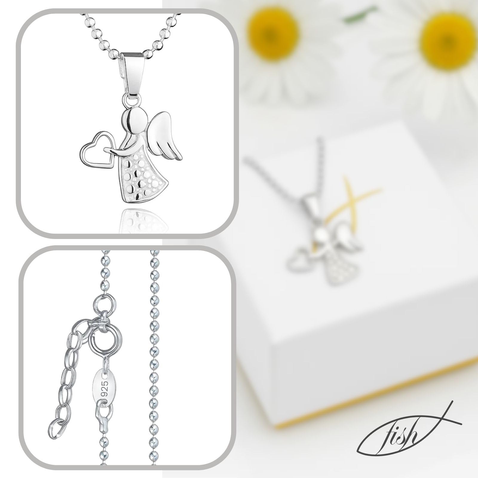 Fish collana in argento Sterling 935 con ciondolo angelo con custodia, idea regalo gioielli