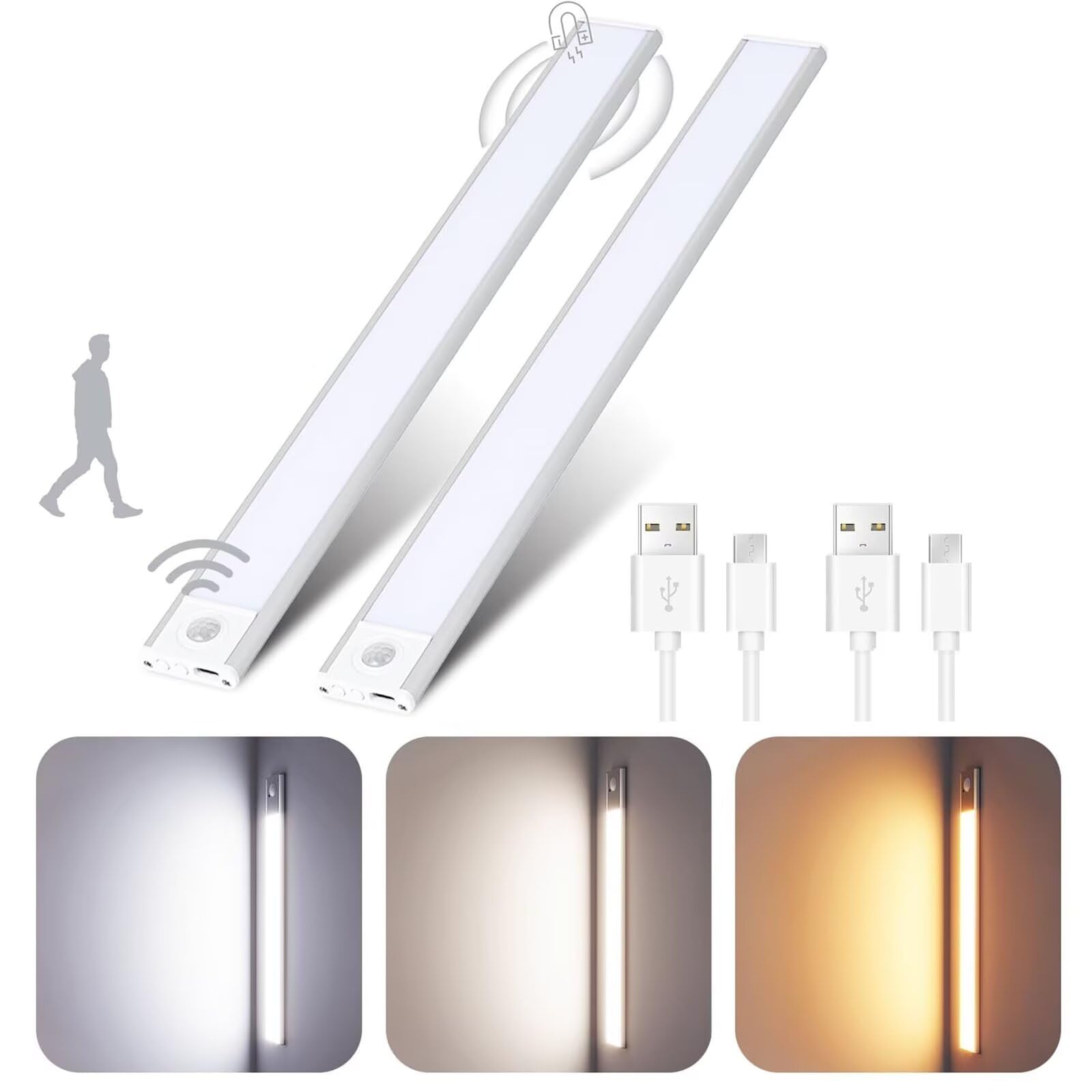 2 Luci Sottopensile NOVTEKE A LED Ricaricabili - Con Sensore Movimento, Luminosità E Colore Regolabile - Foto 7