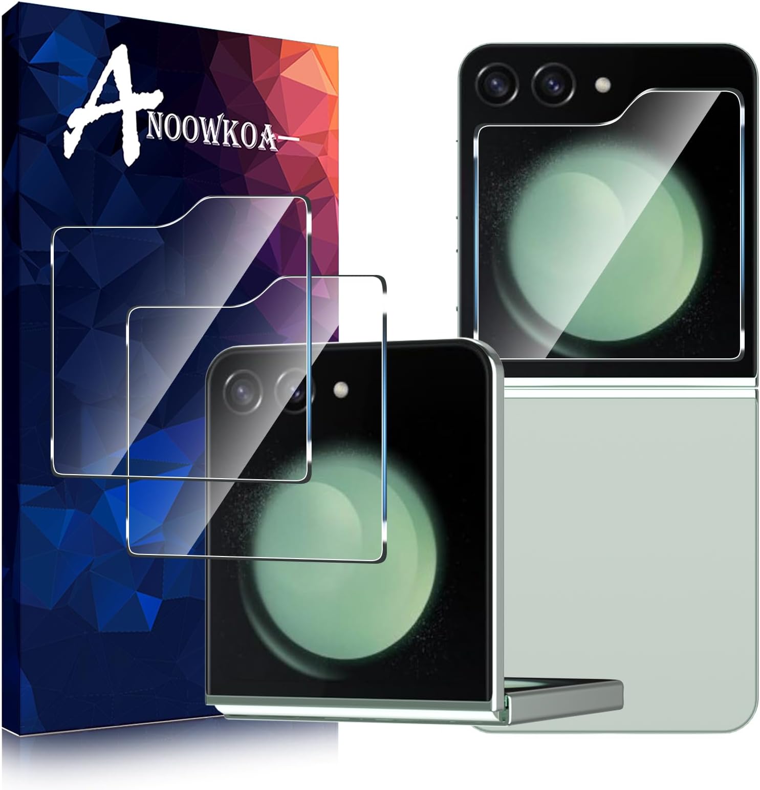 Anoowkoa[2 Pack Premium Screen Protector for Samsung Galaxy Z Flip 7 FE/Flip 6 Tempered Glass Film Guard Cover-Genuine Glass-One-Push Super Easy InstallationClimatePartner certified