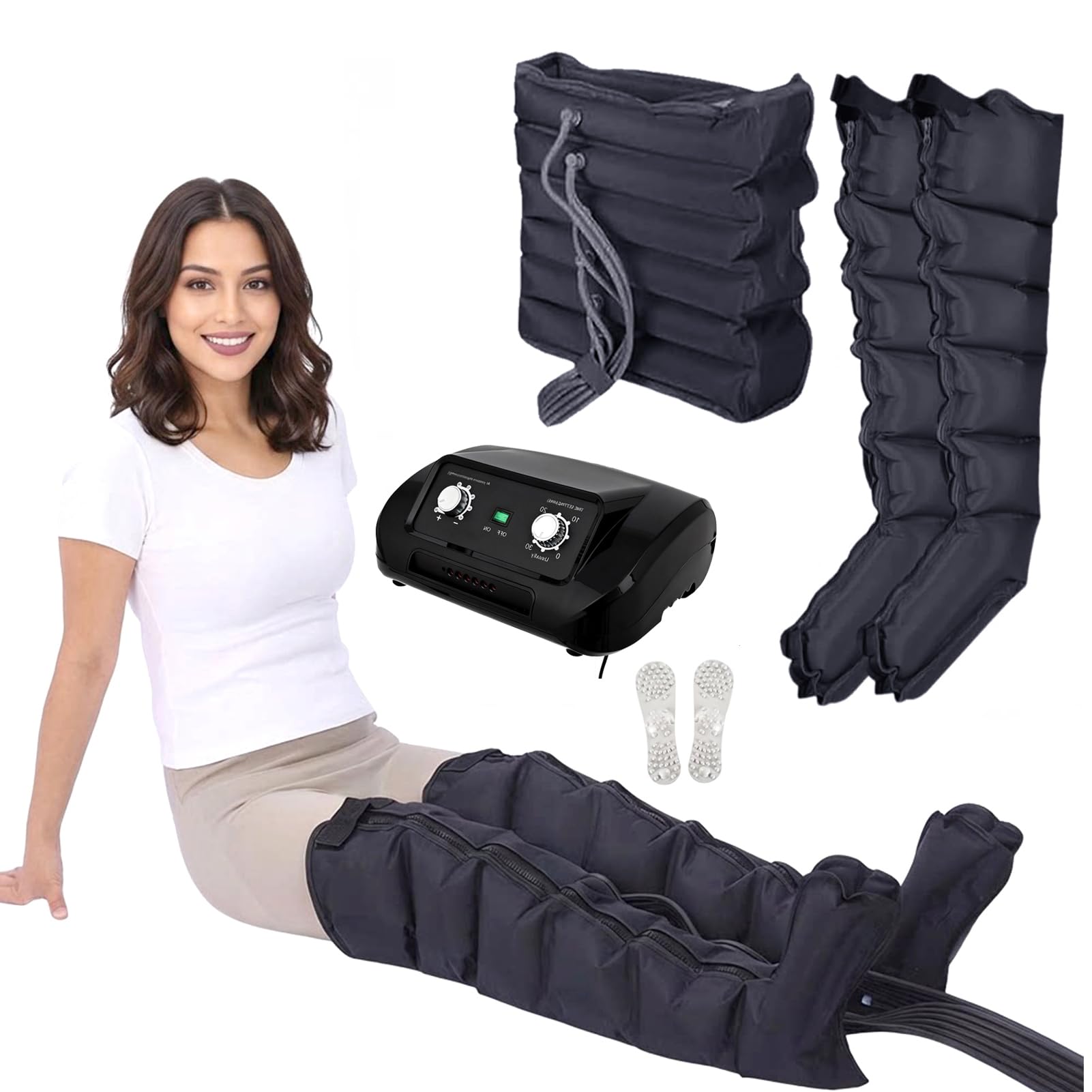 Luftkompressionsmassagegerät für Beine, Arme, Taille - Durchblutung und Entspannung, Lymphdrainage für Zuhause und Büro, 6 Hohlräume Pressotherapie mit Timer