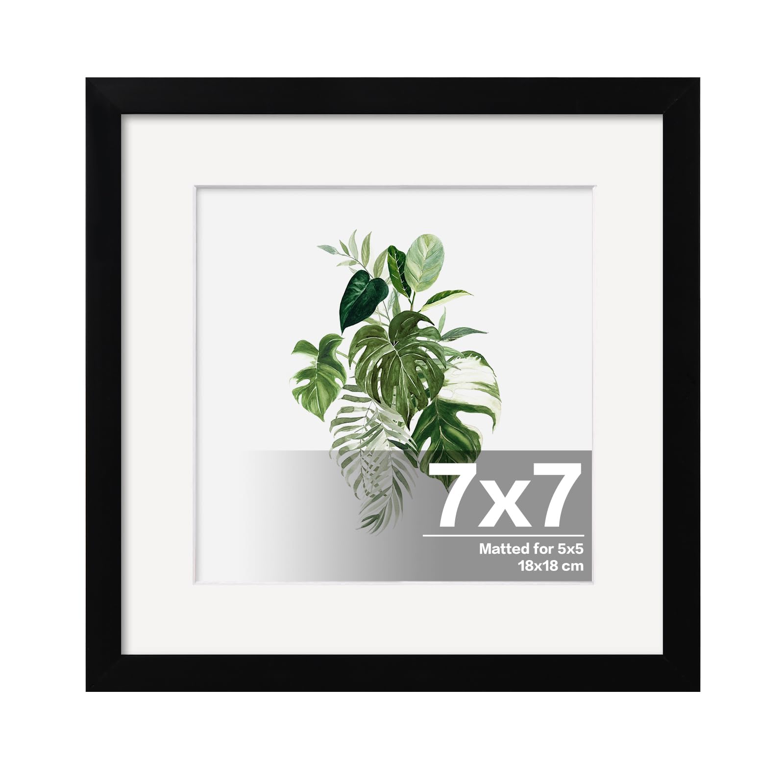 EGOFINE 7X7 Picture Frame, 7X7 Frame Display 5X5 with Mat Covered by Plexiglass, for Wall Mounting, Black