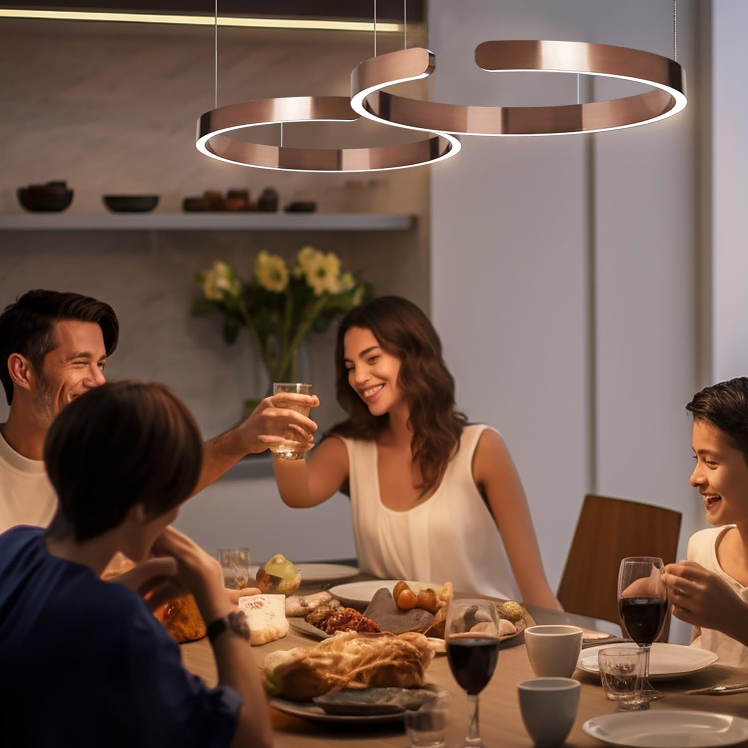 Moderne Hängelampe Ring LED-Pendelleuchte Tisch Esstisch Minimalistisches Hängeleuchte For Wohnzimmerlampe Aluminium Esszimmer Höhenverstellbar Lampen Rose Gold(40+60cm)
