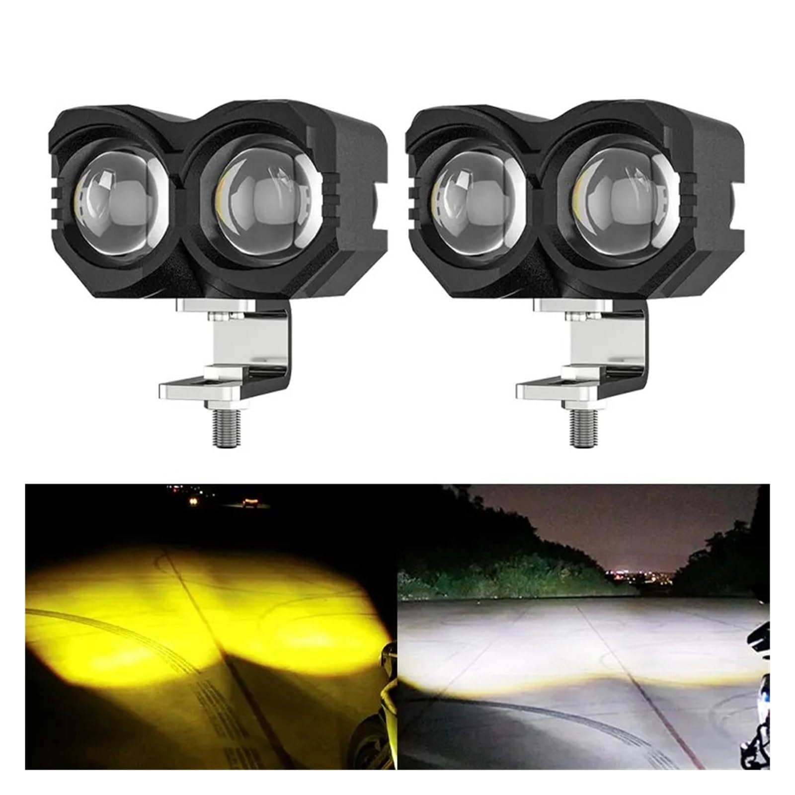 ESPYN Phares Moto Phares LED Universels Pour Moto Avec Lentille Phare Supplémentaire Pour Scooter Blanc Jaune 12v(2 pièces)
