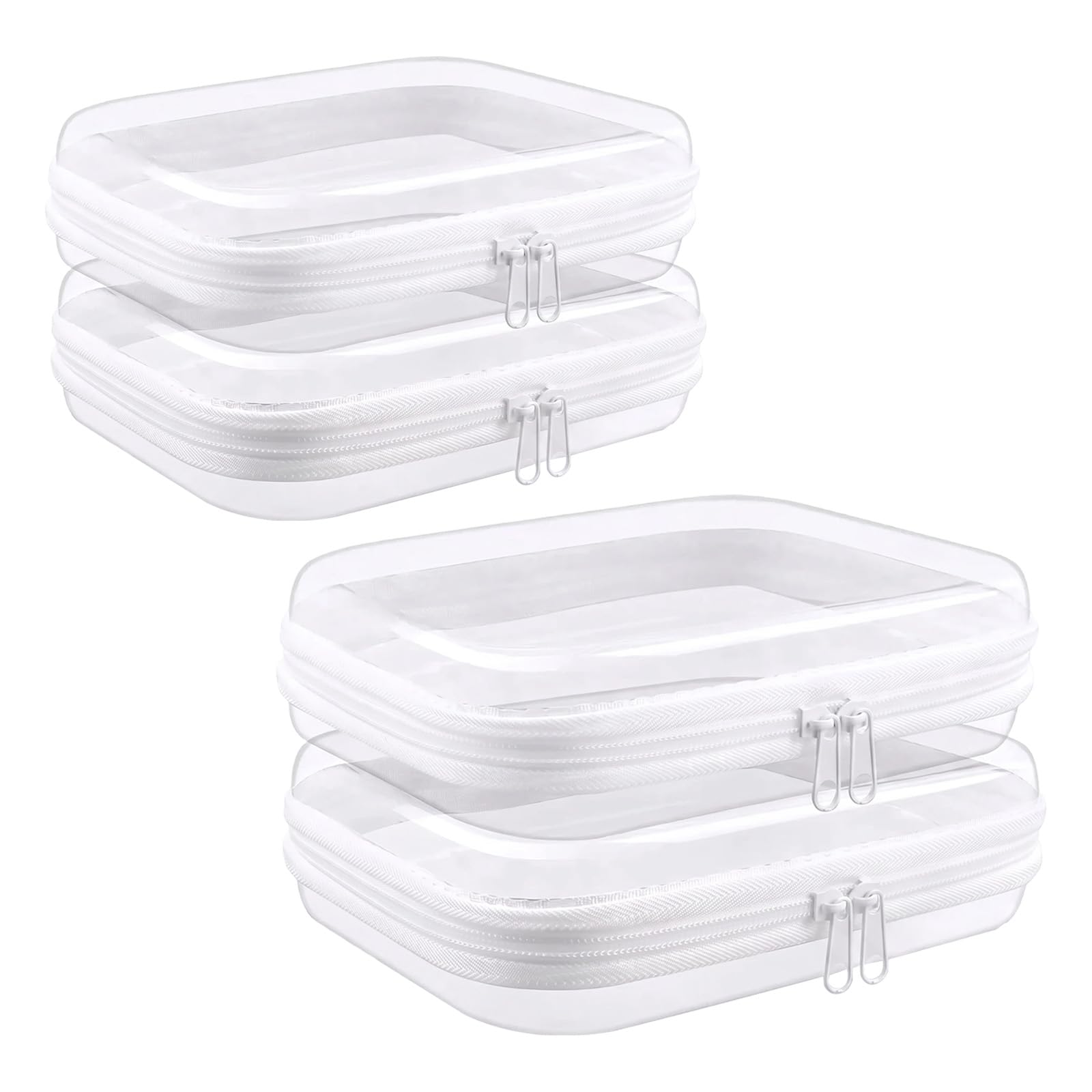 4 Pack Clear Hard Shell Zipper Case, Transparent Zippered Storage Pouch