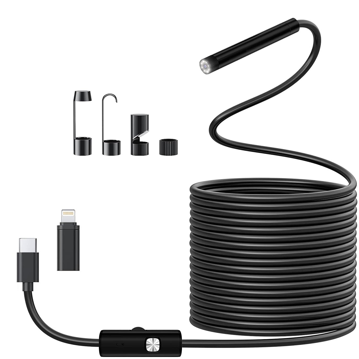 Telecamera endoscopica HD 1080P con luce, fotocamera endoscopica Telefono cellulare, fotocamera con 8 luci LED, cavo semirigido da 5 m, adatta per ispezione di canali e tubi fognari compatibile