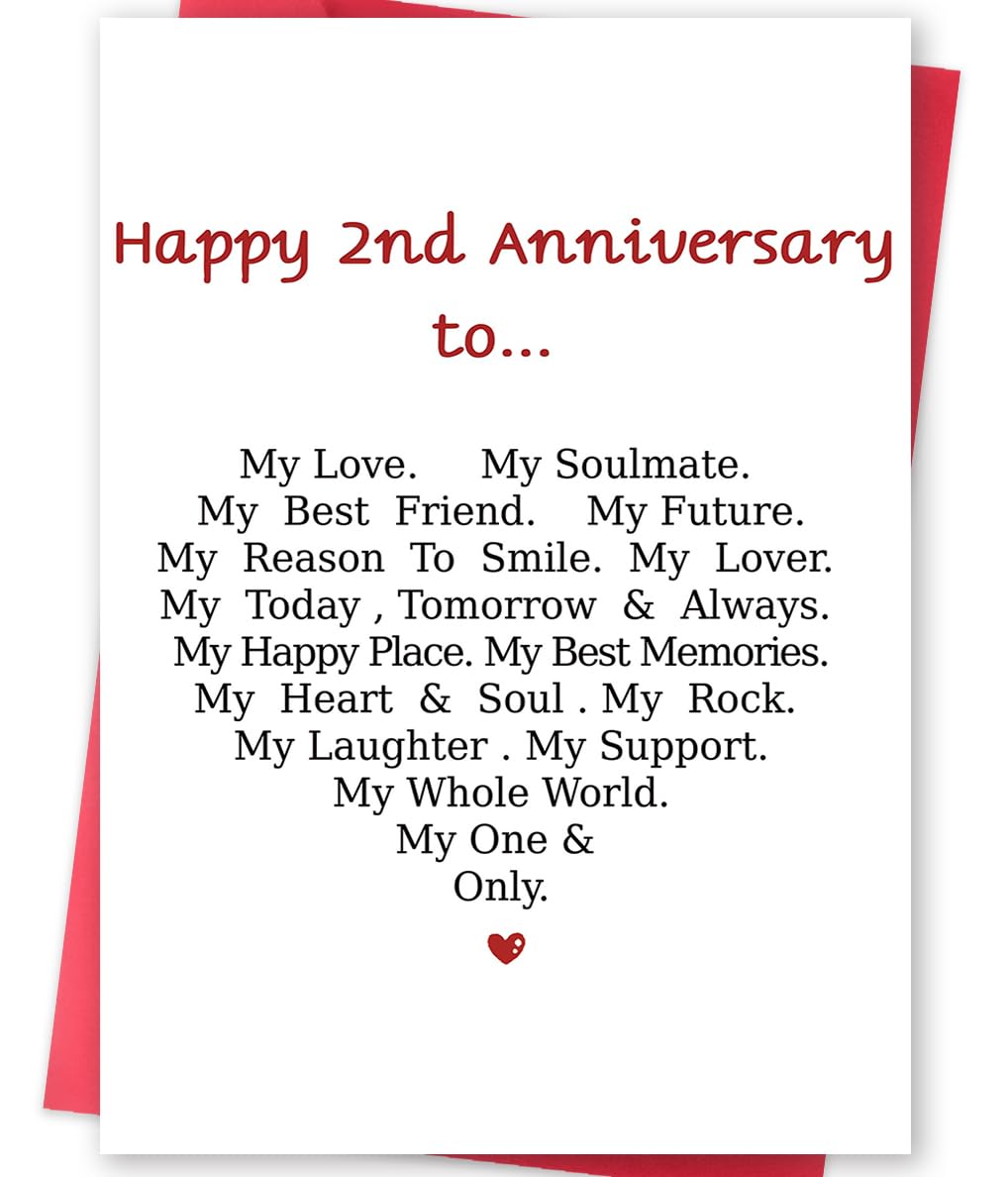 Funny 2nd Anniversary Card For Men Women, Sweet 2 Year Wedding Anniversary Card Decoration For Husband Wife, Romantic Gifts Idea For Boyfriend Girlfriend Couple