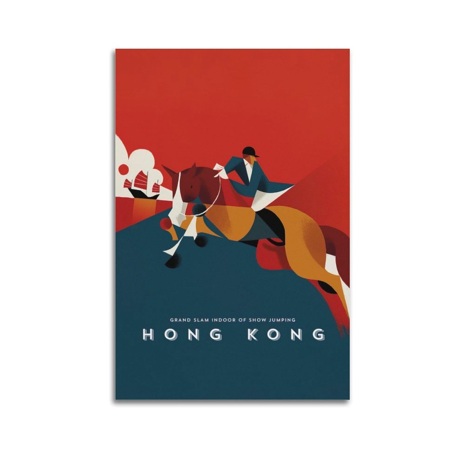 XKUGA Sports Event Poster Vintage Hong Kong Equestrian Jumping Modern Decorative Canvas Prints - Ideal Wall Art for Family, Man Cave, Game Room, Boys & Girls Bedroom 16x24inch(40x60cm)