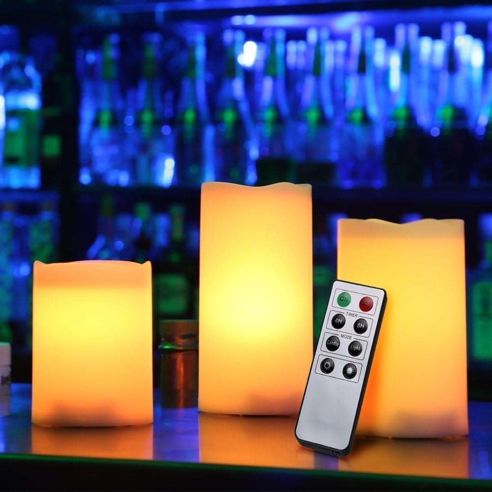 Kohree 3 Pack of White Flameless Pillar Candles with Remote and Timer 8