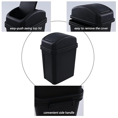 Miniatura 3 de Gloreen Cubo de basura de plástico con tapa oscilante de 7 litros, cubo de basura negro para cocina, 1 paquete
