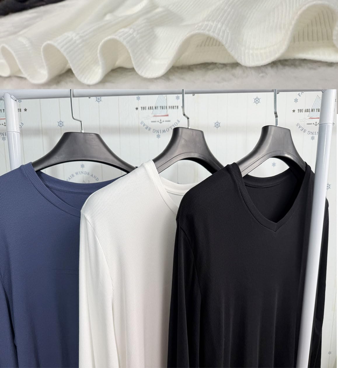 T-Shirt Homme Thermique Manches Longues, Col V Ajusté Slim Fit, Haut Chaud Hiver, Vêtement d'Intérieur Maison à Couleurs Unies